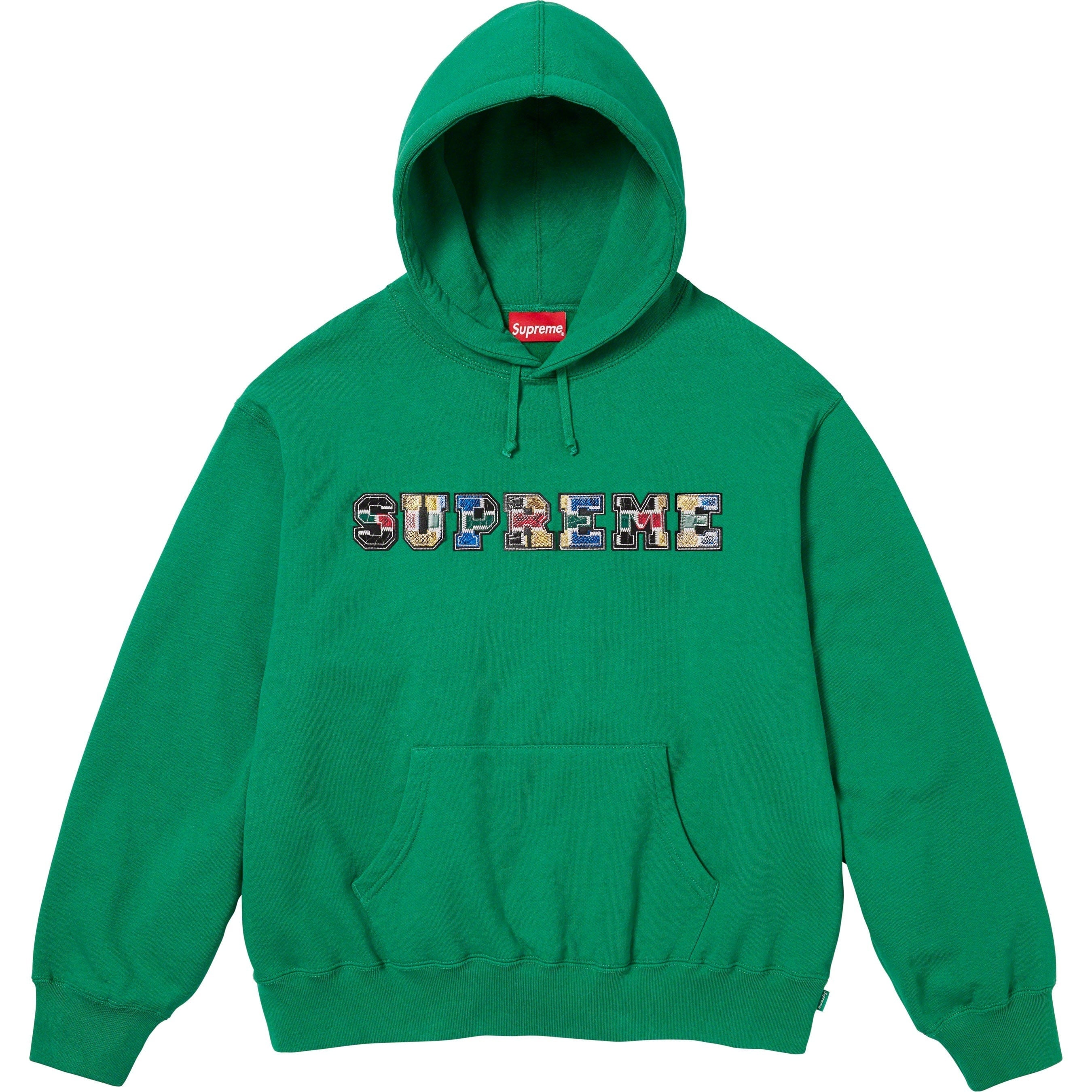 Collegiate Patchwork Leather Hooded Sweatshirt view 16